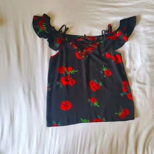 NWT Express Floral Ruffle Sleeve Top